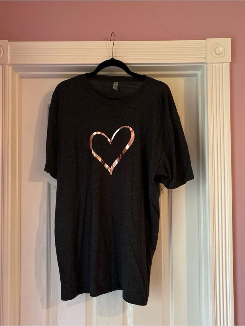 Dark Gray Heart Graphic Tee with Rose Gold Accent
